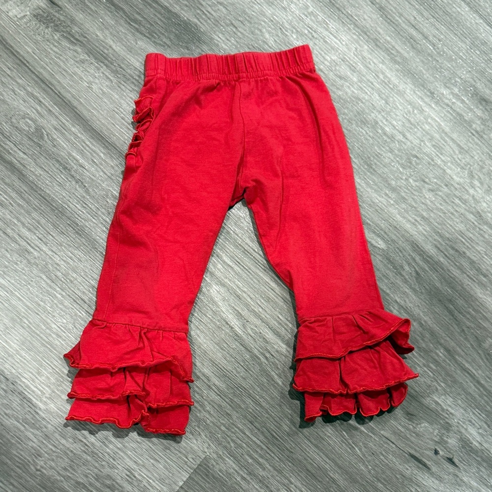 Ruffle Butts Bright Red Ruffle Hem Knit Pants